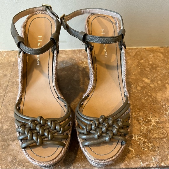 H by Halston green leather espadrille wedges • size 7.5 - Picture 5 of 7